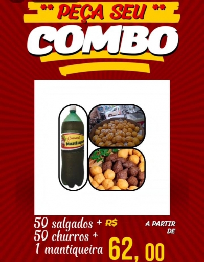 Combo (06) 50 Salgadinhos + 50 Churros + Mantiqueira 2 Lt