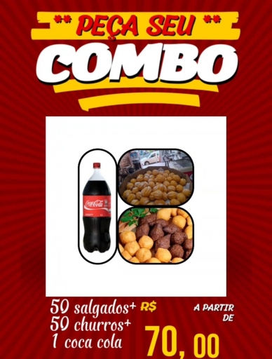 Combo (09) 50 Salgadinhos + 50 Churros + Coca Cola 2 Lt