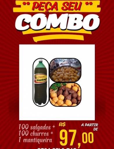 Combo (04) 100 Salgadinhos + 100 Churros + Mantiqueira 2Lt
