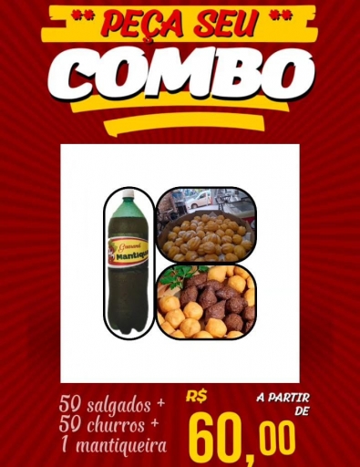 Combo (06) 50 Salgadinhos + 50 Churros + Mantiqueira 2 Lt