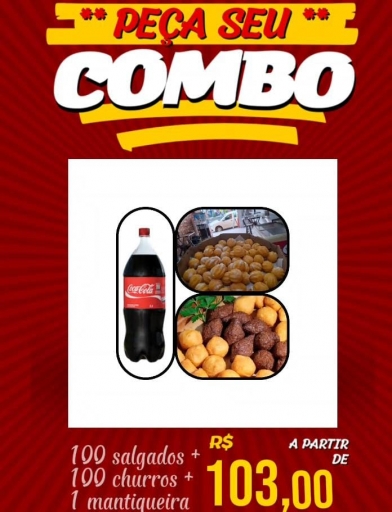 Combo (07) 100 Salgadinhos + 100 Churros + Coca Cola 2Lt