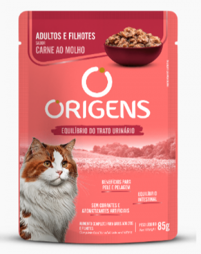Sache Premium Origens Gatos Adultos e Filhotes Carne 85G
