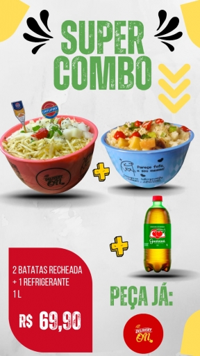 2 Batatas Recheadas  + 1 Refrigerante 1 L