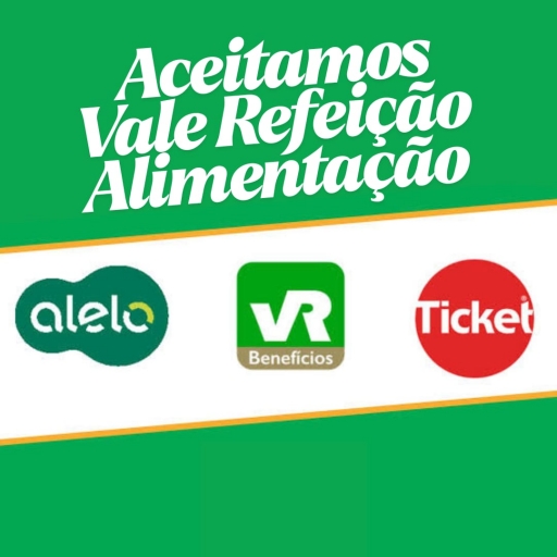 A) Aceitamos Vale Refeição Alelo, Vr e Ticket