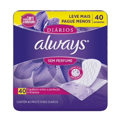 Absorvente Always Protetor Diário Sem Perfume 40Un Sem Abas