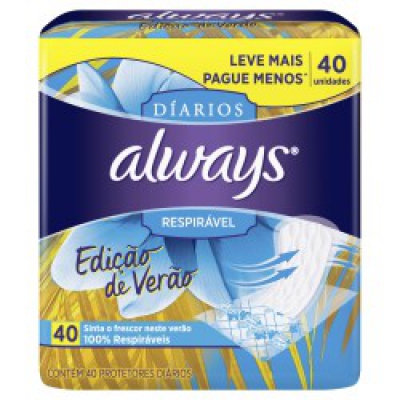 Absorvente Always Protetor Diário Respirável 40Un Sem Abas