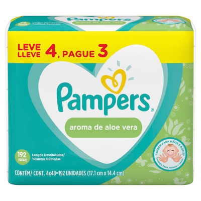 Lenço Umedecido Pampers Aloe Vera Leve 4Un Pague 3Un 48Un