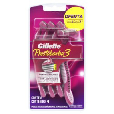 Aparelho Depilatório Gillette Prestobarba3 Fem Leve4Un Pg3Un