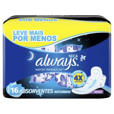 Absorvente Always Noites Tranquilas Seca G Com Abas 16Un