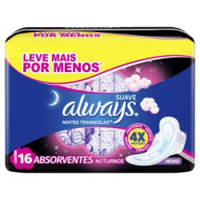 Absorvente Always Noites Tranquilas Suave G Com Abas 16Un