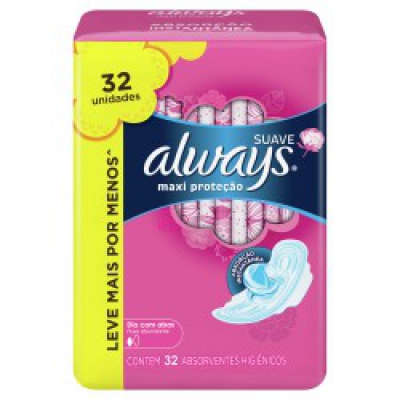 Absorvente Always Maxi Proteção Leve32 Pague28Un Com Abas