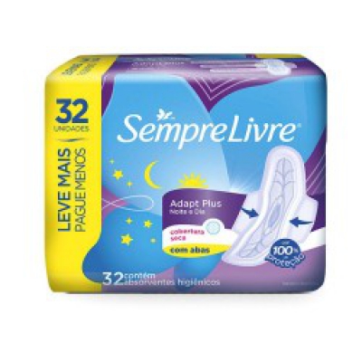 Absorvente Sempre Livre Adapt Plus Noite e Dia Seca 32Un Aba