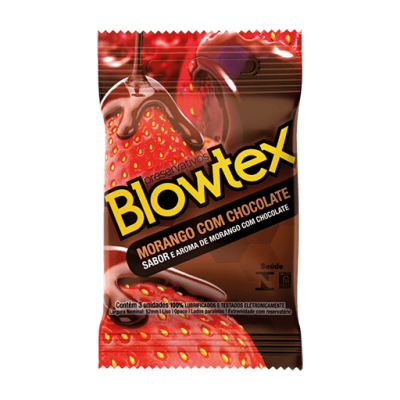Preservativo Blowtex Lubrificado Morango Com Chocolate 3Un