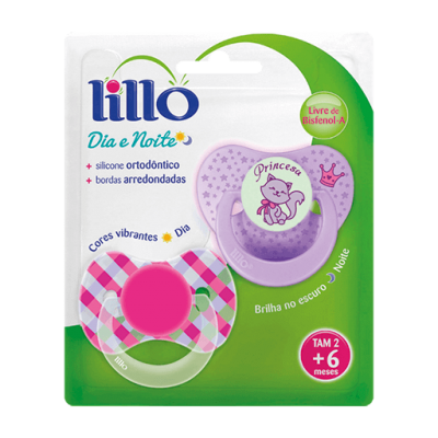 Chupeta Lillo Dia e Noite Ortodôntica Lilás 2Un Ref622550