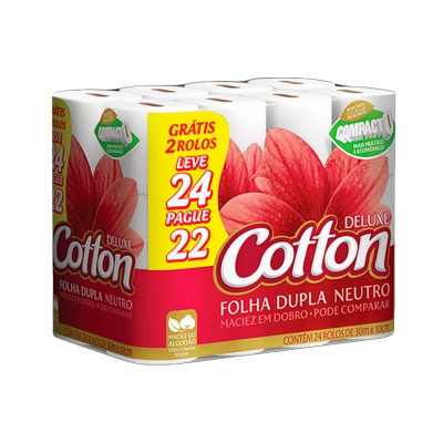 Papel Higiênico Cotton Leve 24Un Pague 22Un Folha Dupla 30M