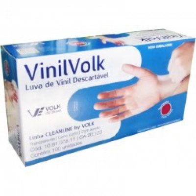 Luva de Vinil Volk Descartável Com Amido P 100Un