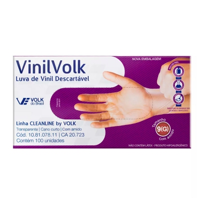 Luva de Vinil Volk Descartável Com Amido G 100Un