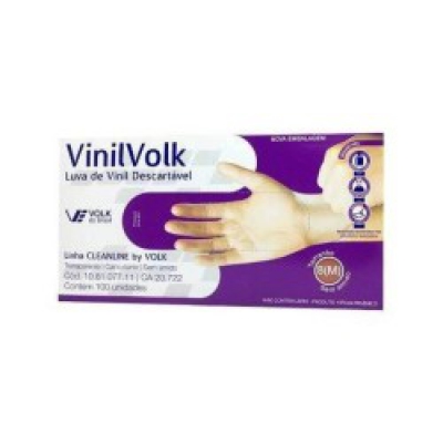 Luva de Vinil Volk Descartável Sem Amido M 100Un