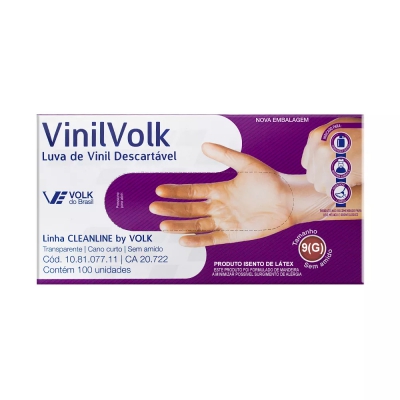 Luva de Vinil Volk Descartável Sem Amido G 100Un