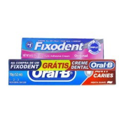 Fixodent Original 40G Grátis Creme Dental Oral B 70G