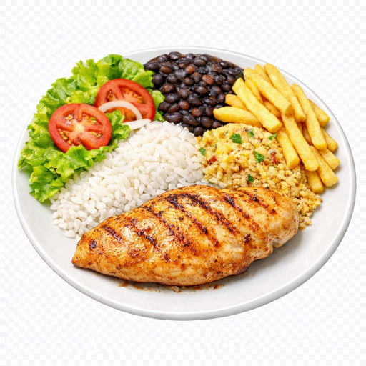Filé Frango +Arroz+Feijão+Farofa+ Fritas+Salada