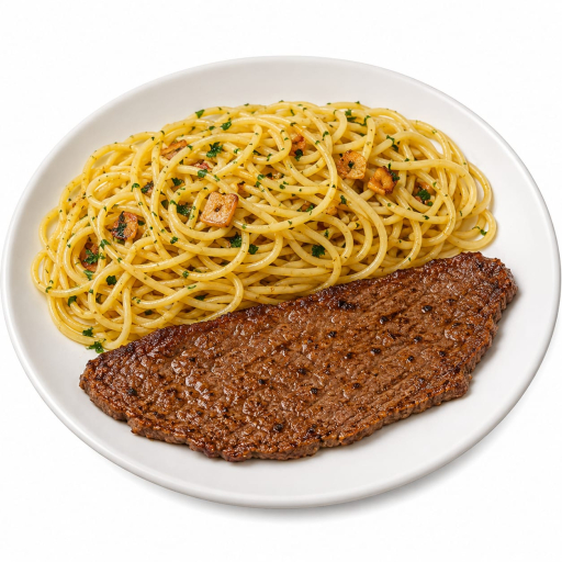 Bife + Espaguete Ao Alho e Óleo