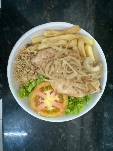 226 *mini* Frango Grelhado- Arroz,feijão,farofa,fritas,salad
