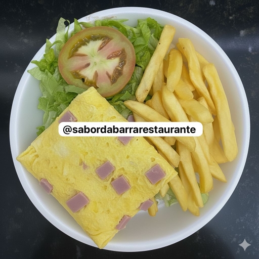 Omelete Com Queijo e Presunto - Arroz, Feijão, Fritas e Sala