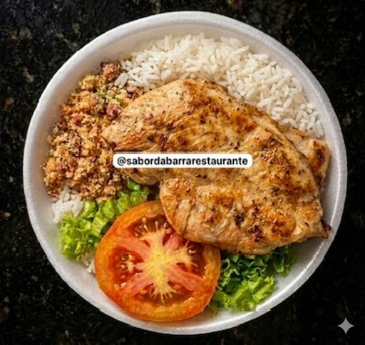 Frango Grelhado - Arroz, Feijão, Farofa e Salada.