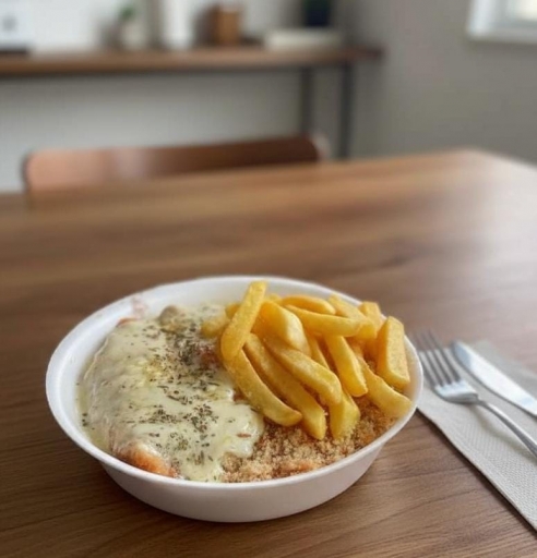 Milanesa de Frango Ao Molho Branco C/ Queijo