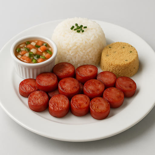 Linguica, Arroz, Farofinha de Alho e Vinagrete