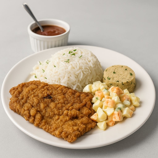 Pernil À Milanesa, Maionese, Farofa, Arroz e Feijão
