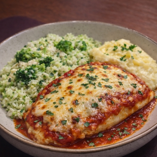 Tilápia À Parmegiana Com Arroz de Brocolis e Pure de Batatas