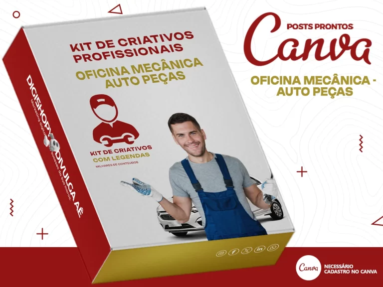 Kit de Social Media - Posts Prontos para  Oficina Mecânica – Auto Peças no Canva com Legendas