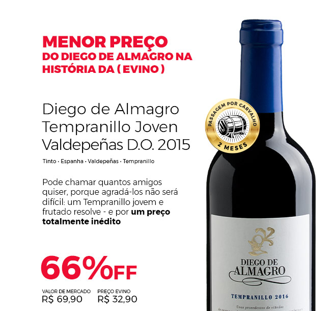 Diego de Almagro Tempranillo Joven. Valdepeñas D.O. 2015
