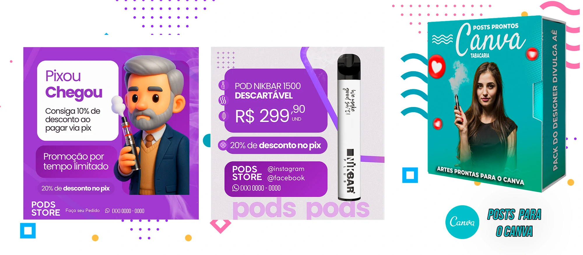 Pack de Posts Prontos com Legendas para o Canva - Tabacaria - Pods - Vape e Narguilé - Imagem 2