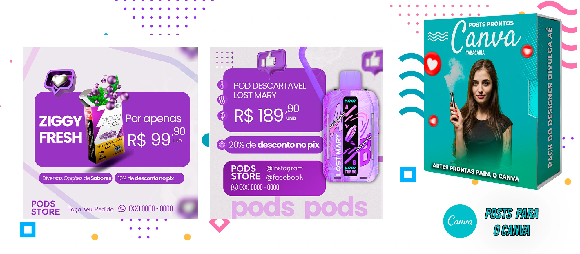 Pack de Posts Prontos com Legendas para o Canva - Tabacaria - Pods - Vape e Narguilé - Imagem 6