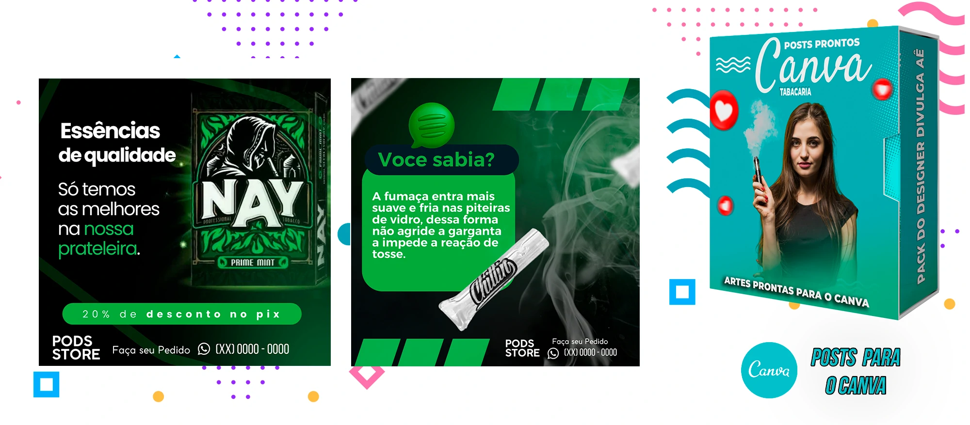 Pack de Posts Prontos com Legendas para o Canva - Tabacaria - Pods - Vape e Narguilé - Imagem 9