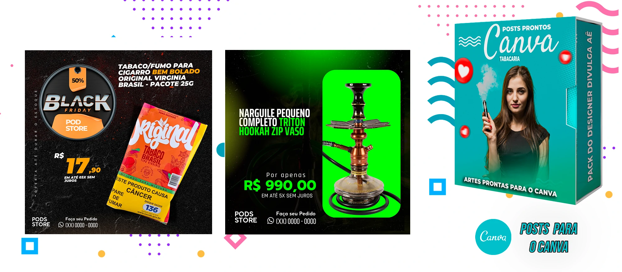 Pack de Posts Prontos com Legendas para o Canva - Tabacaria - Pods - Vape e Narguilé - Imagem 14