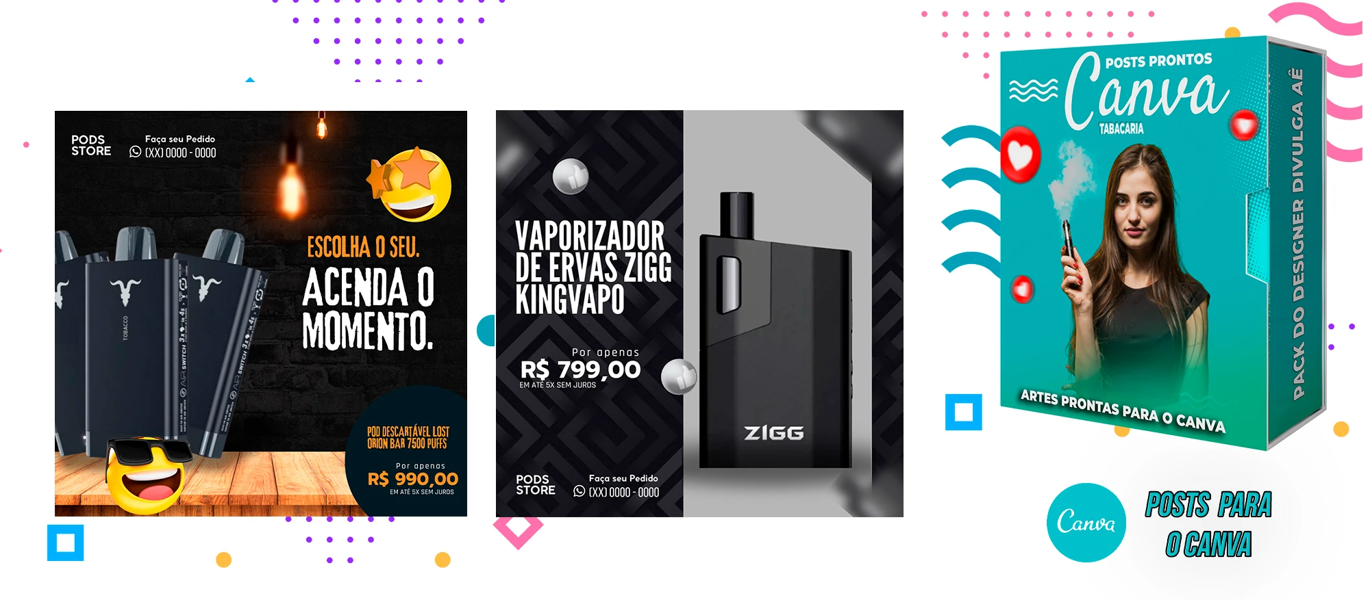 Pack de Posts Prontos com Legendas para o Canva - Tabacaria - Pods - Vape e Narguilé - Imagem 13