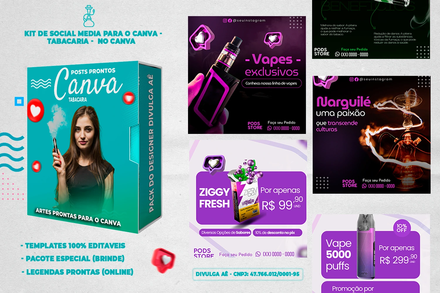 Pack de Posts Prontos com Legendas para o Canva - Tabacaria - Pods - Vape e Narguilé - Imagem 28