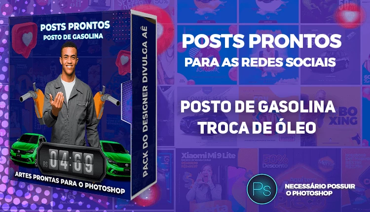 Pack de Posts Prontos com Legendas - Posto de Gasolina  - Troca de Óleo - Photoshop