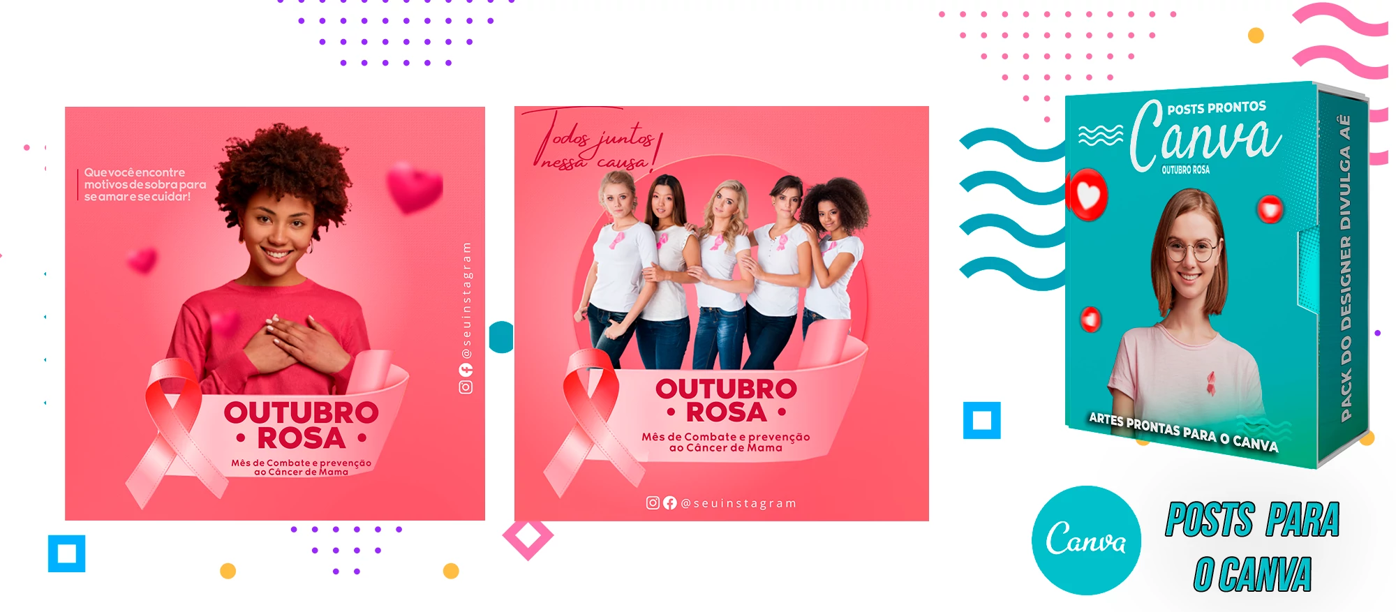 Kit de Posts Prontos para Datas Comemorativas - Outubro Rosa no Canva - Imagem 3