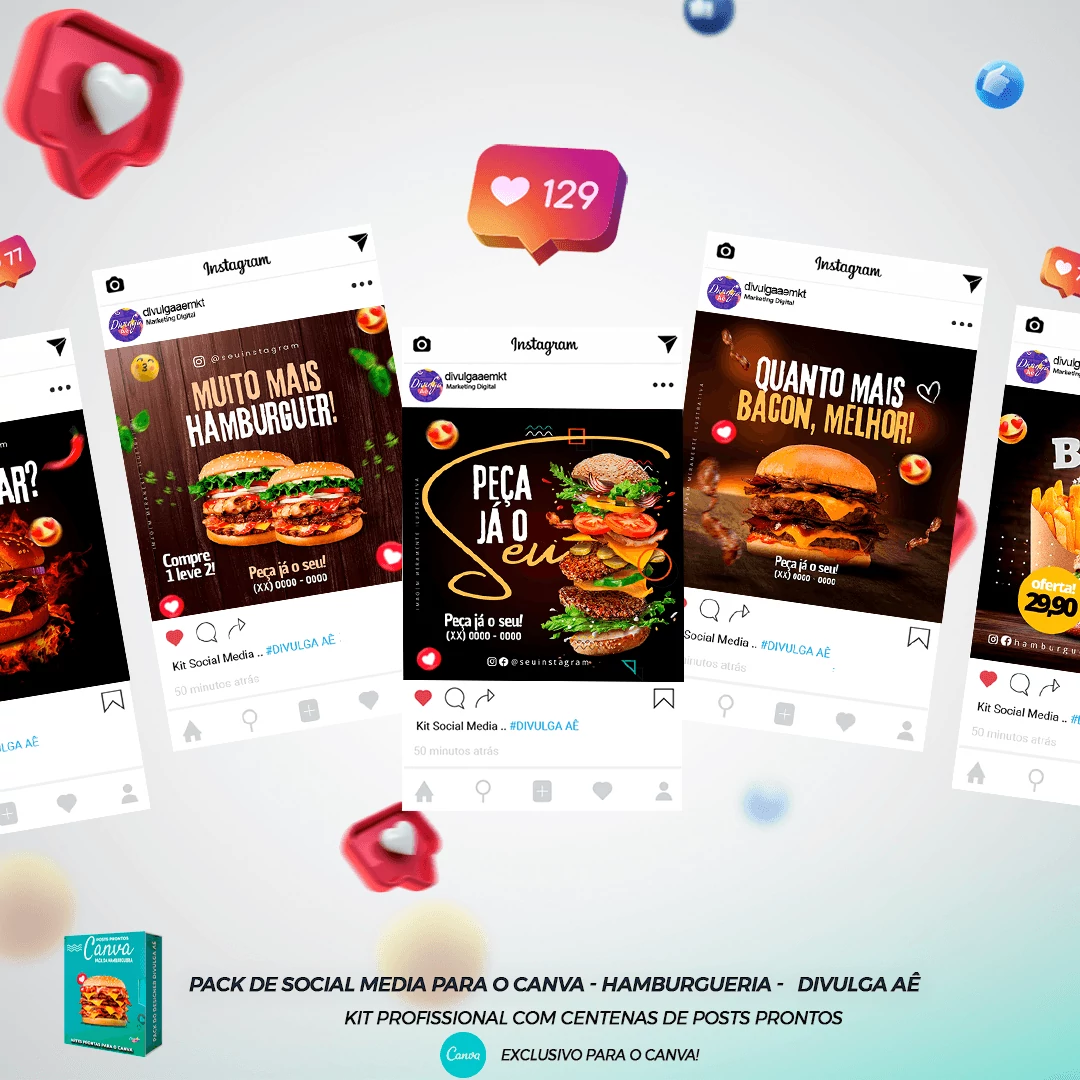Pack de Posts Prontos para o Canva - Hamburgueria - Lanchonetes + Legendas Prontas - Imagem 27