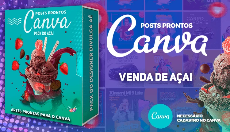 Pack de Posts Prontos para o Canva com legendas - Venda de Açai