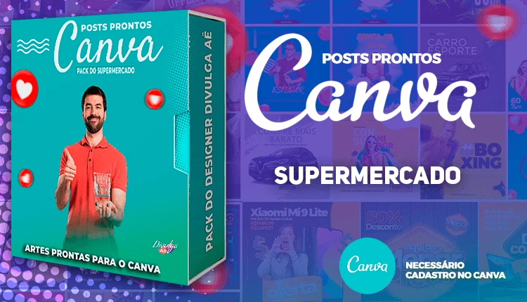 Pack de Posts Prontos para o Canva - Supermercado + Legendas Prontas