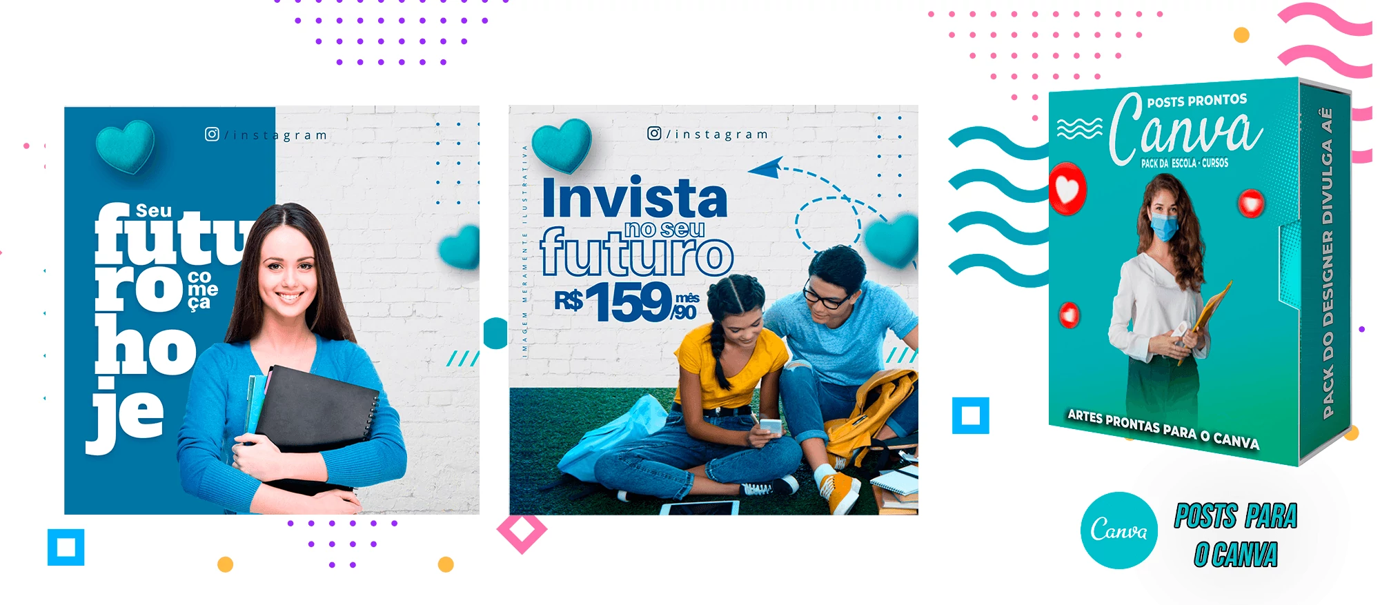 Pack de Posts Prontos para o Canva - Escolas - Escolas Particulares e Cursos + Legendas - Imagem 3