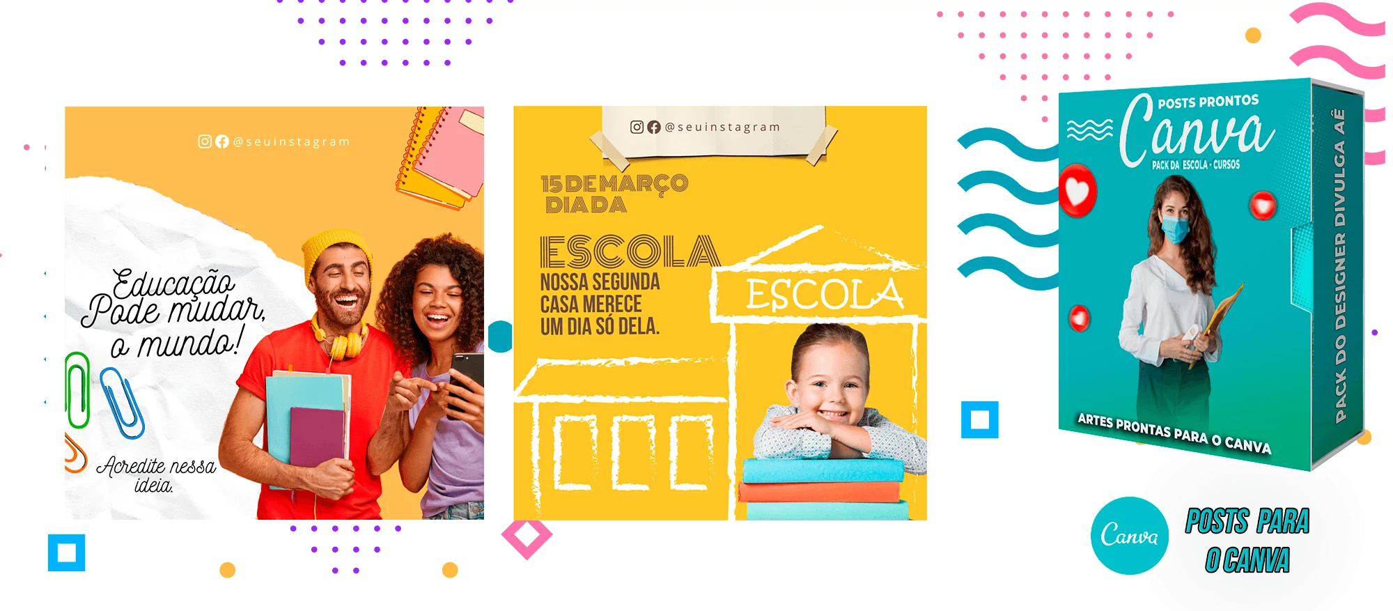 Pack de Posts Prontos para o Canva - Escolas - Escolas Particulares e Cursos + Legendas - Imagem 18
