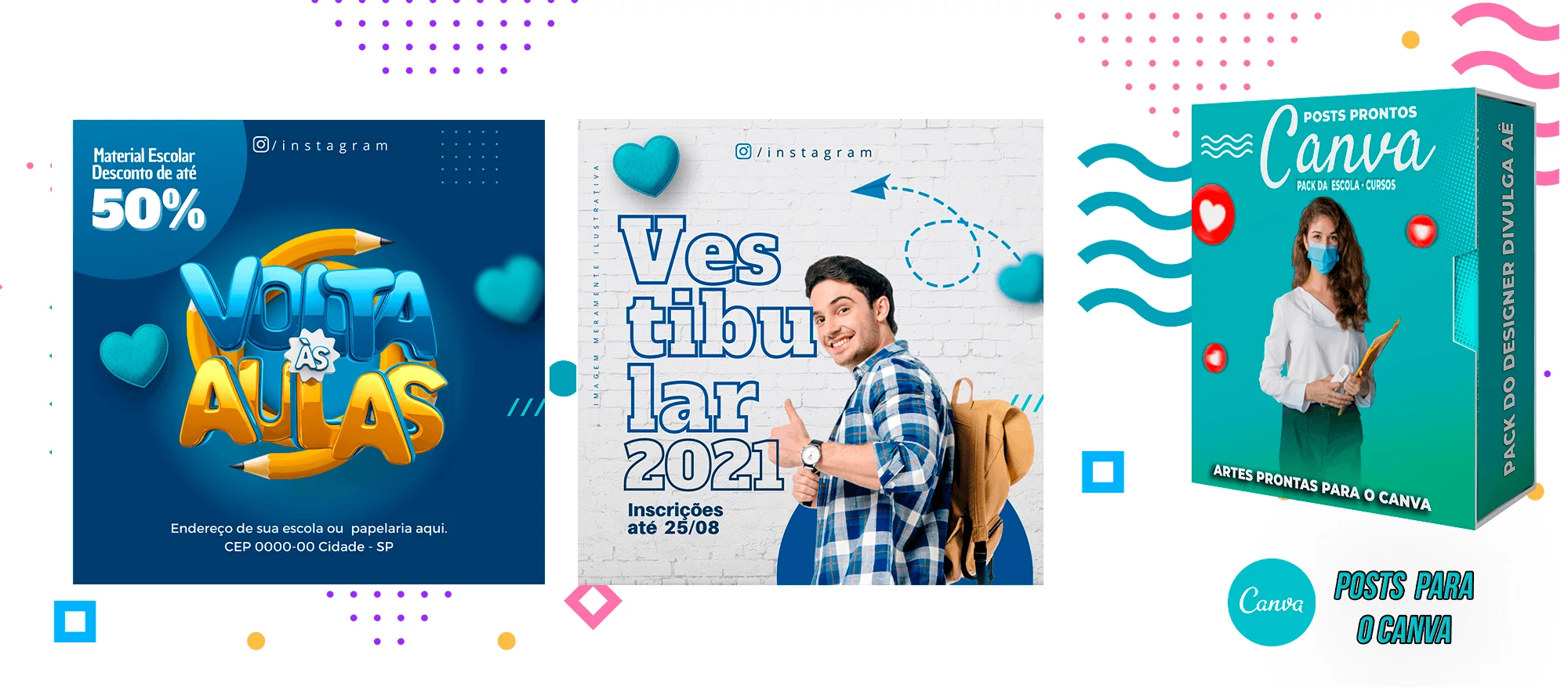 Pack de Posts Prontos para o Canva - Escolas - Escolas Particulares e Cursos + Legendas - Imagem 5