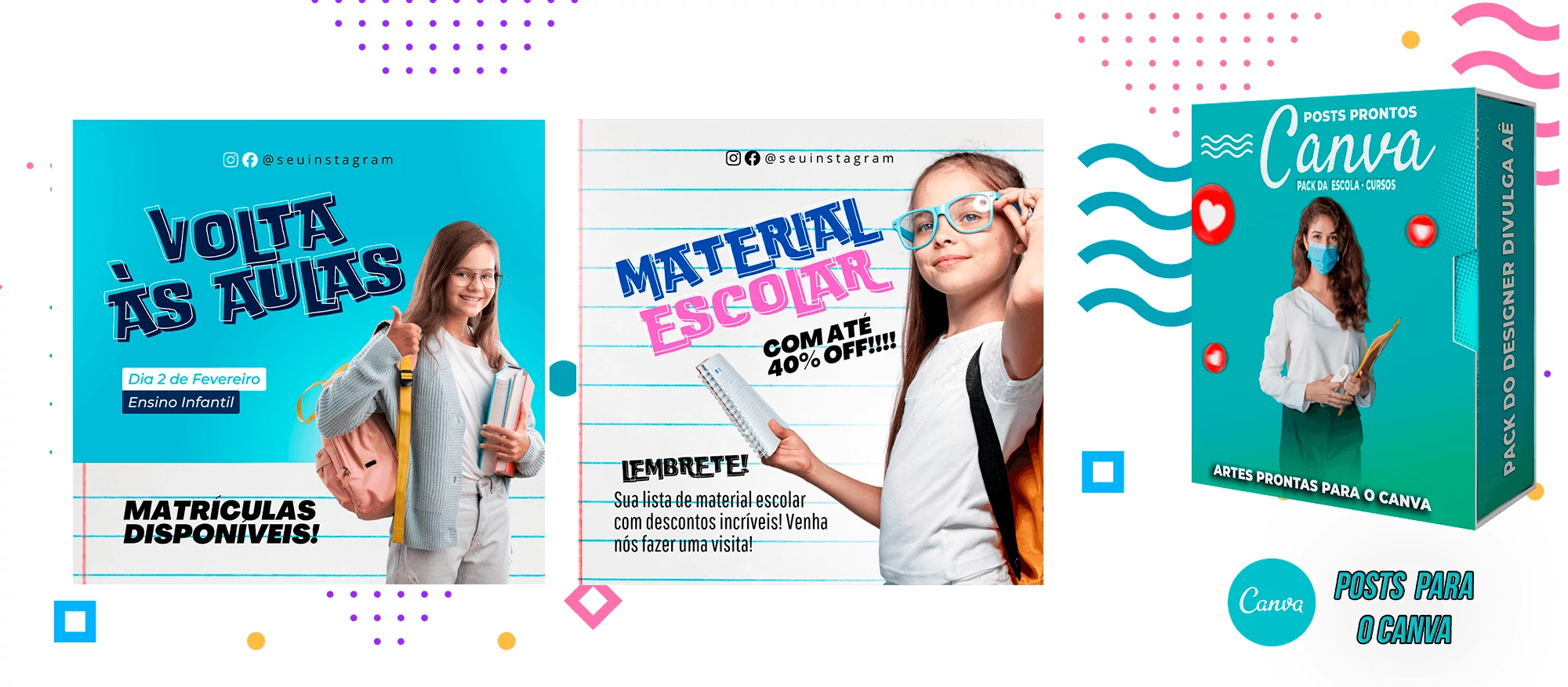 Pack de Posts Prontos para o Canva - Escolas - Escolas Particulares e Cursos + Legendas - Imagem 10